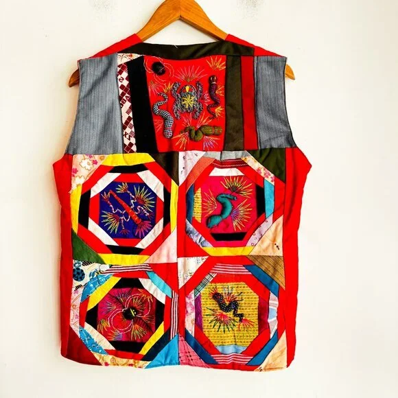 Vintage Ethnic Patchwork Colourful 3D Vest M - Picture 4 of 6